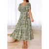 imageBTFBM Summer Floral Dress for Women 2025 Spring Boho Short Sleeve Square Neck Smocked Flowy Maxi Beach Vacation DressesFloral Grass Green