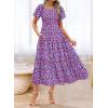 imageBTFBM Summer Floral Dress for Women 2025 Spring Boho Short Sleeve Square Neck Smocked Flowy Maxi Beach Vacation DressesFloral Purple