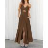 imageBTFBM Women 2025 Summer Spaghetti Strap Midi Dress Sleeveless V Neck Cutout Slit Casual Beach Party Maxi Dresses PocketsBrown