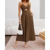 imageBTFBM Women 2025 Summer Spaghetti Strap Midi Dress Sleeveless V Neck Cutout Slit Casual Beach Party Maxi Dresses PocketsBrown
