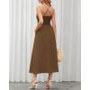 imageBTFBM Women 2025 Summer Spaghetti Strap Midi Dress Sleeveless V Neck Cutout Slit Casual Beach Party Maxi Dresses PocketsBrown