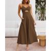 imageBTFBM Women 2025 Summer Spaghetti Strap Midi Dress Sleeveless V Neck Cutout Slit Casual Beach Party Maxi Dresses PocketsBrown