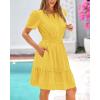 imageBTFBM Womens Casual Dresses 2025 Summer Spring V Neck Short Sleeve Sundress Smocked Waist A Line Tiered Mini DressYellow