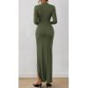 imageBTFBM Womens Formal Dresses 2025 Fall Long Sleeve Mock Neck Ruched Bodycon Slit Maxi Wedding Guest Cocktail DressArmy Green