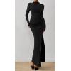 imageBTFBM Womens Formal Dresses 2025 Fall Long Sleeve Mock Neck Ruched Bodycon Slit Maxi Wedding Guest Cocktail DressBlack