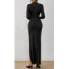 imageBTFBM Womens Formal Dresses 2025 Fall Long Sleeve Mock Neck Ruched Bodycon Slit Maxi Wedding Guest Cocktail DressBlack