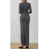 imageBTFBM Womens Formal Dresses 2025 Fall Long Sleeve Mock Neck Ruched Bodycon Slit Maxi Wedding Guest Cocktail DressDark Grey