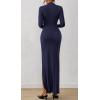 imageBTFBM Womens Formal Dresses 2025 Fall Long Sleeve Mock Neck Ruched Bodycon Slit Maxi Wedding Guest Cocktail DressNavy Blue