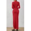 imageBTFBM Womens Formal Dresses 2025 Fall Long Sleeve Mock Neck Ruched Bodycon Slit Maxi Wedding Guest Cocktail DressRed