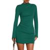 imageBTFBM Fall Dresses for Women 2025 Fashion Bodycon Bell Long Sleeve Mock Neck Party Club Outfits Going Out Mini DressDark Green