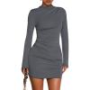 imageBTFBM Fall Dresses for Women 2025 Fashion Bodycon Bell Long Sleeve Mock Neck Party Club Outfits Going Out Mini DressDark Grey