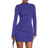 imageBTFBM Fall Dresses for Women 2025 Fashion Bodycon Bell Long Sleeve Mock Neck Party Club Outfits Going Out Mini DressRoyal Blue