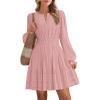 imageBTFBM Mini Dresses for Women 2025 Casual Lightweight Long Sleeve V Neck A Line Elastic Waist Party Holiday DressPink