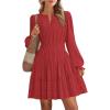 imageBTFBM Mini Dresses for Women 2025 Casual Lightweight Long Sleeve V Neck A Line Elastic Waist Party Holiday DressRed
