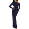 imageBTFBM One Shoulder Long Sleeve Dresses for Women Fall 2025 Bodycon Ruched Night Out Cocktail Wedding Guest Maxi DressNavy Blue