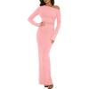 imageBTFBM One Shoulder Long Sleeve Dresses for Women Fall 2025 Bodycon Ruched Night Out Cocktail Wedding Guest Maxi DressPink