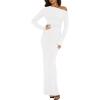 imageBTFBM One Shoulder Long Sleeve Dresses for Women Fall 2025 Bodycon Ruched Night Out Cocktail Wedding Guest Maxi DressWhite