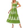 imageBTFBM Summer Dresses for Women 2025 Floral Smocked Boho Sleeveless Square Neck A Line Casual Beach Maxi Dress PocketsGreen