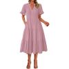 imageBTFBM Summer Dresses for Women 2025 Vacation V Neck Loose Short Sleeve A Line Tiered Flowy Casual Midi Beach DressHeather Pink
