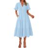 imageBTFBM Summer Dresses for Women 2025 Vacation V Neck Loose Short Sleeve A Line Tiered Flowy Casual Midi Beach DressSky Blue