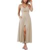 imageBTFBM Women 2025 Summer Spaghetti Strap Midi Dress Sleeveless V Neck Cutout Slit Casual Beach Party Maxi Dresses PocketsApricot