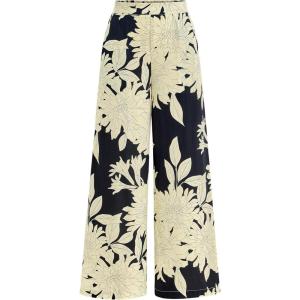 imageBTFBM Womens Wide Leg Summer Pants 2025 Boho Beach Vacation Loose Elastic Waist Printed Palazzo Pant PocketsFloral Black Apricot