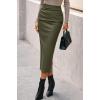 imageBTFBM Fall Skirts for Women 2025 Business Casual Outfits Elastic Waist Ruched Bodycon Slit Pencil Midi Leather SkirtArmy Green