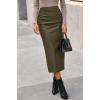 imageBTFBM Fall Skirts for Women 2025 Business Casual Outfits Elastic Waist Ruched Bodycon Slit Pencil Midi Leather SkirtArmy Green
