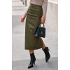 imageBTFBM Fall Skirts for Women 2025 Business Casual Outfits Elastic Waist Ruched Bodycon Slit Pencil Midi Leather SkirtArmy Green