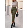 imageBTFBM Fall Skirts for Women 2025 Business Casual Outfits Elastic Waist Ruched Bodycon Slit Pencil Midi Leather SkirtArmy Green