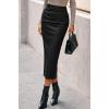 imageBTFBM Fall Skirts for Women 2025 Business Casual Outfits Elastic Waist Ruched Bodycon Slit Pencil Midi Leather SkirtBlack
