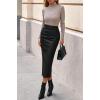 imageBTFBM Fall Skirts for Women 2025 Business Casual Outfits Elastic Waist Ruched Bodycon Slit Pencil Midi Leather SkirtBlack
