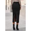 imageBTFBM Fall Skirts for Women 2025 Business Casual Outfits Elastic Waist Ruched Bodycon Slit Pencil Midi Leather SkirtBlack
