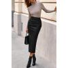 imageBTFBM Fall Skirts for Women 2025 Business Casual Outfits Elastic Waist Ruched Bodycon Slit Pencil Midi Leather SkirtBlack