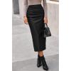 imageBTFBM Fall Skirts for Women 2025 Business Casual Outfits Elastic Waist Ruched Bodycon Slit Pencil Midi Leather SkirtBlack