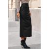 imageBTFBM Fall Skirts for Women 2025 Business Casual Outfits Elastic Waist Ruched Bodycon Slit Pencil Midi Leather SkirtBlack