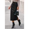 imageBTFBM Fall Skirts for Women 2025 Business Casual Outfits Elastic Waist Ruched Bodycon Slit Pencil Midi Leather SkirtBlack
