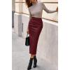 imageBTFBM Fall Skirts for Women 2025 Business Casual Outfits Elastic Waist Ruched Bodycon Slit Pencil Midi Leather SkirtBurgundy