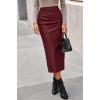 imageBTFBM Fall Skirts for Women 2025 Business Casual Outfits Elastic Waist Ruched Bodycon Slit Pencil Midi Leather SkirtBurgundy