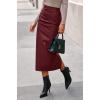 imageBTFBM Fall Skirts for Women 2025 Business Casual Outfits Elastic Waist Ruched Bodycon Slit Pencil Midi Leather SkirtBurgundy