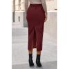 imageBTFBM Fall Skirts for Women 2025 Business Casual Outfits Elastic Waist Ruched Bodycon Slit Pencil Midi Leather SkirtBurgundy