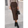 imageBTFBM Fall Skirts for Women 2025 Business Casual Outfits Elastic Waist Ruched Bodycon Slit Pencil Midi Leather SkirtCoffee