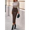 imageBTFBM Fall Skirts for Women 2025 Business Casual Outfits Elastic Waist Ruched Bodycon Slit Pencil Midi Leather SkirtCoffee