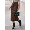 imageBTFBM Fall Skirts for Women 2025 Business Casual Outfits Elastic Waist Ruched Bodycon Slit Pencil Midi Leather SkirtCoffee