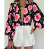 imageBTFBM Women Fashion Button Down Shirts V Neck Printed Solid Boho Long Sleeve Blouses Dressy Casual Summer Fall TopsBig Floral Black Pink
