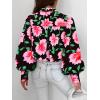 imageBTFBM Women Fashion Button Down Shirts V Neck Printed Solid Boho Long Sleeve Blouses Dressy Casual Summer Fall TopsBig Floral Black Pink