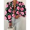 imageBTFBM Women Fashion Button Down Shirts V Neck Printed Solid Boho Long Sleeve Blouses Dressy Casual Summer Fall TopsBig Floral Black Pink