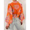 imageBTFBM Women Fashion Button Down Shirts V Neck Printed Solid Boho Long Sleeve Blouses Dressy Casual Summer Fall TopsFloral Orange Purple