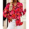 imageBTFBM Women Fashion Button Down Shirts V Neck Printed Solid Boho Long Sleeve Blouses Dressy Casual Summer Fall TopsFloral Red