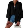 imageBTFBM Women Fashion Button Down Shirts V Neck Printed Solid Boho Long Sleeve Blouses Dressy Casual Summer Fall TopsSolid Black